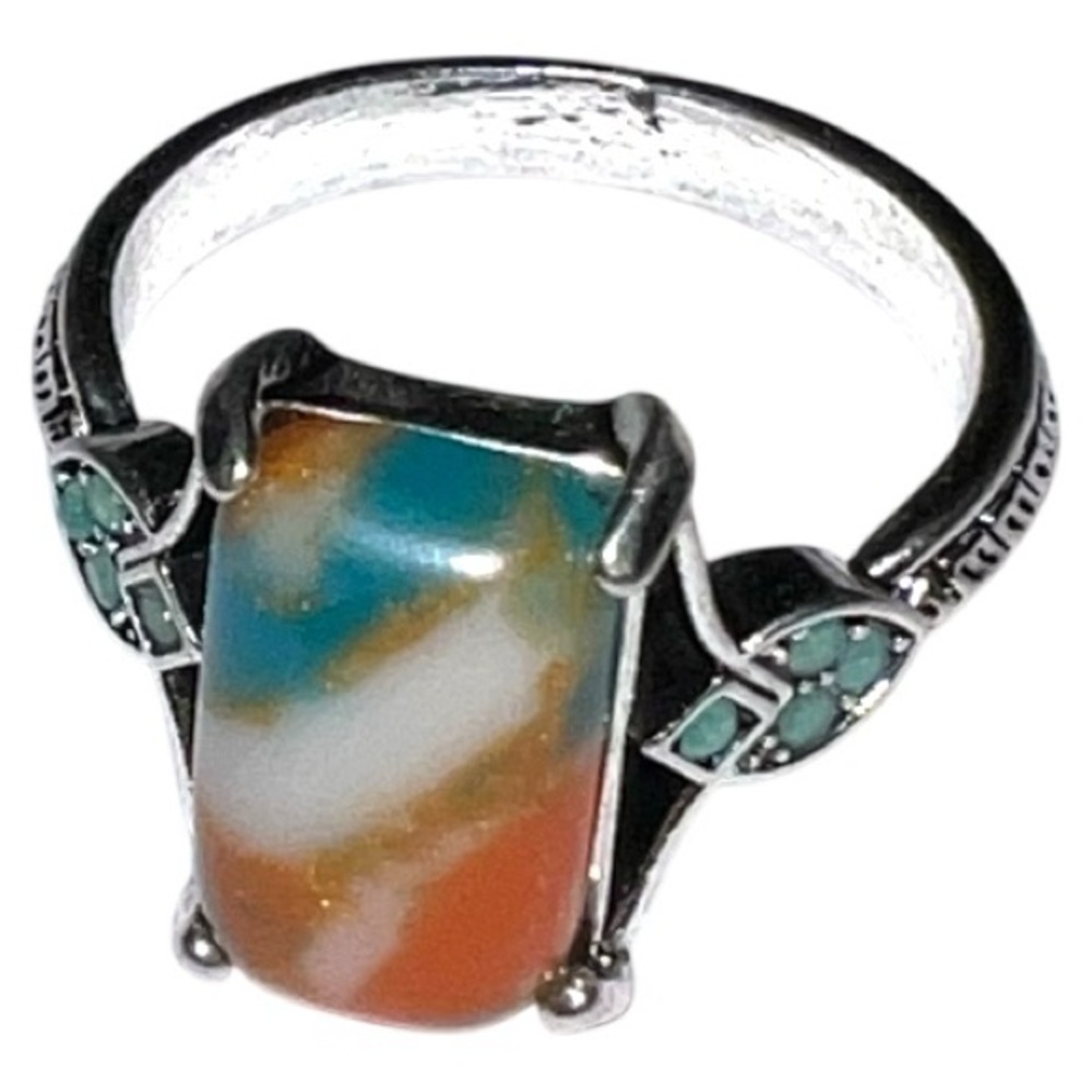Elegant Silver Multicolor Stone Ring - image 2